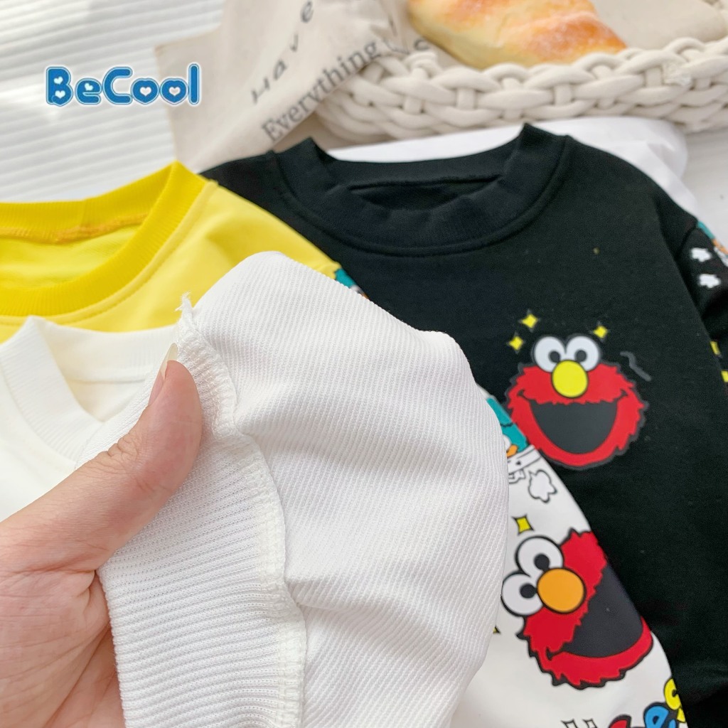 Áo Phông Dài Tay Monster Chất Nỉ Da Cá Cao Cấp BeCool, Áo Thu Đông Cho Bé Từ 9-27kg