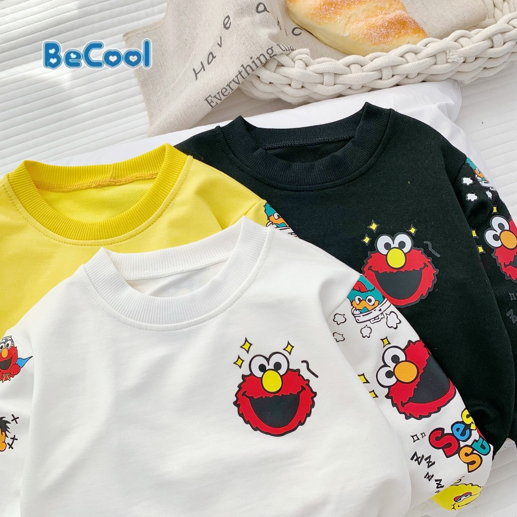 Áo Phông Dài Tay Monster Chất Nỉ Da Cá Cao Cấp BeCool, Áo Thu Đông Cho Bé Từ 9-27kg