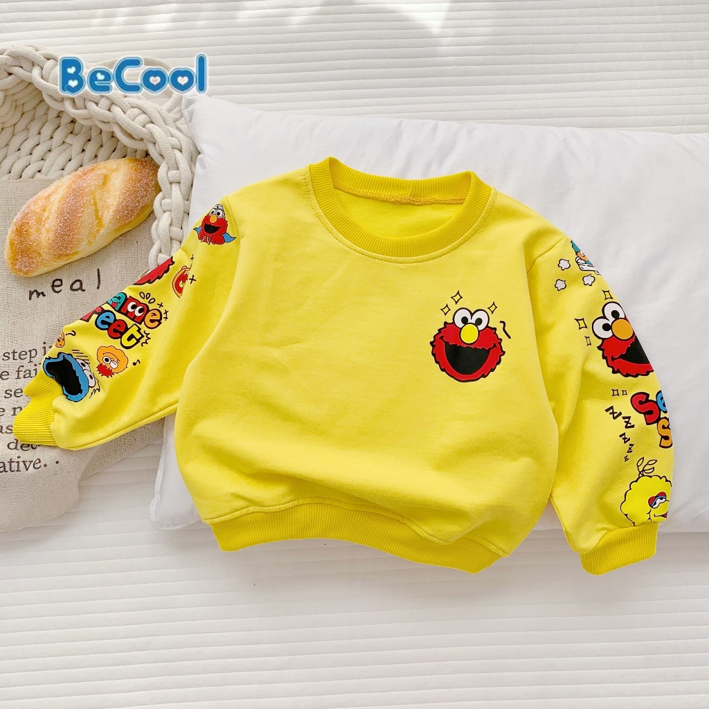 Áo Phông Dài Tay Monster Chất Nỉ Da Cá Cao Cấp BeCool, Áo Thu Đông Cho Bé Từ 9-27kg