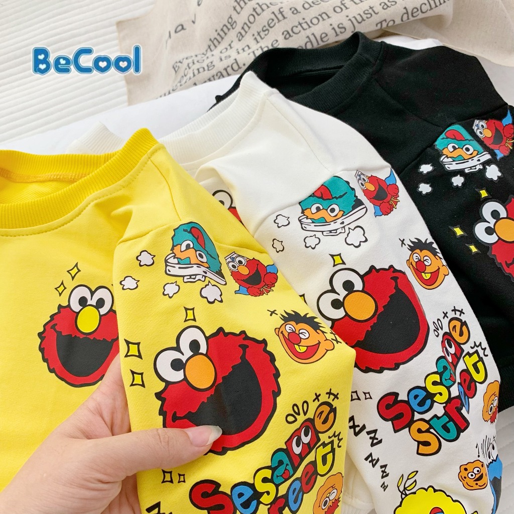 Áo Phông Dài Tay Monster Chất Nỉ Da Cá Cao Cấp BeCool, Áo Thu Đông Cho Bé Từ 9-27kg