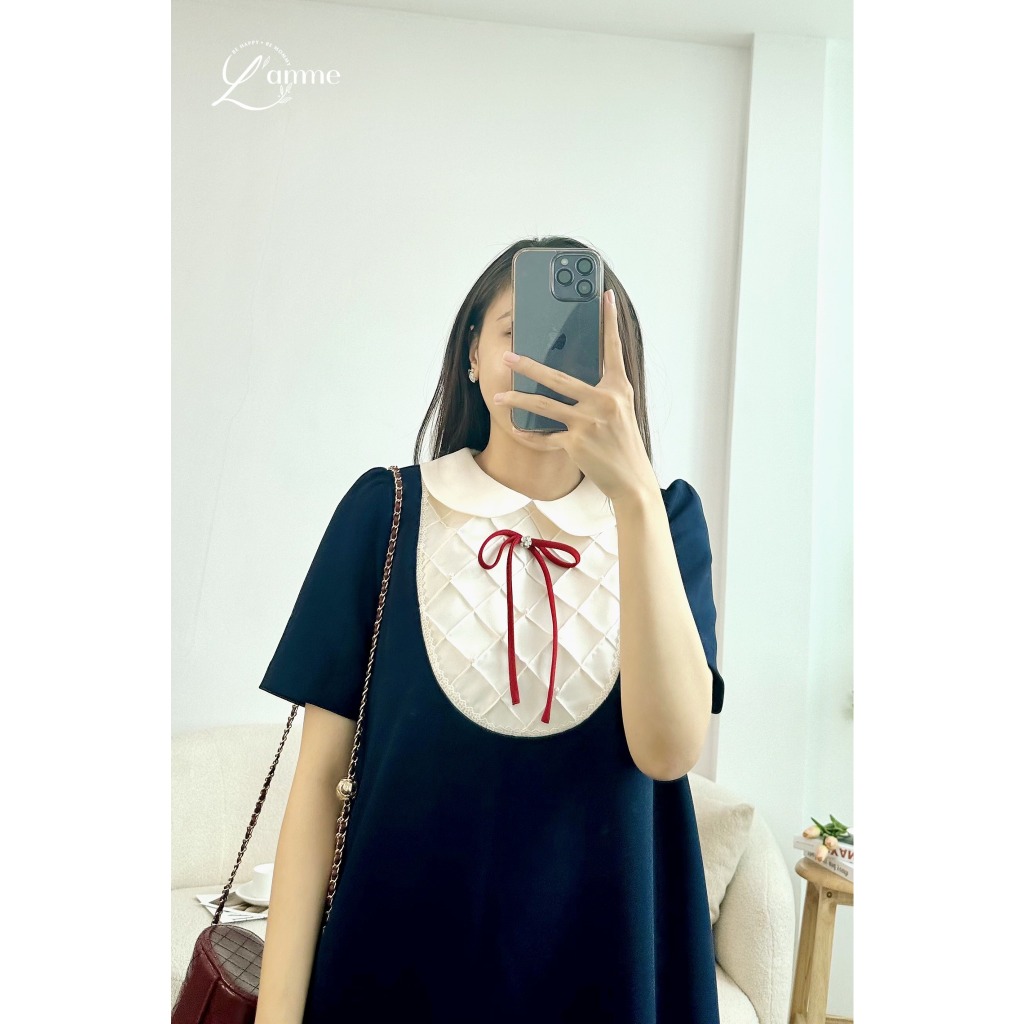 Váy bầu RUBIE DRESS phối nơ đính, yếm hình đan chéo kiểu dáng basic giấu bụng thiết kế by L'amme