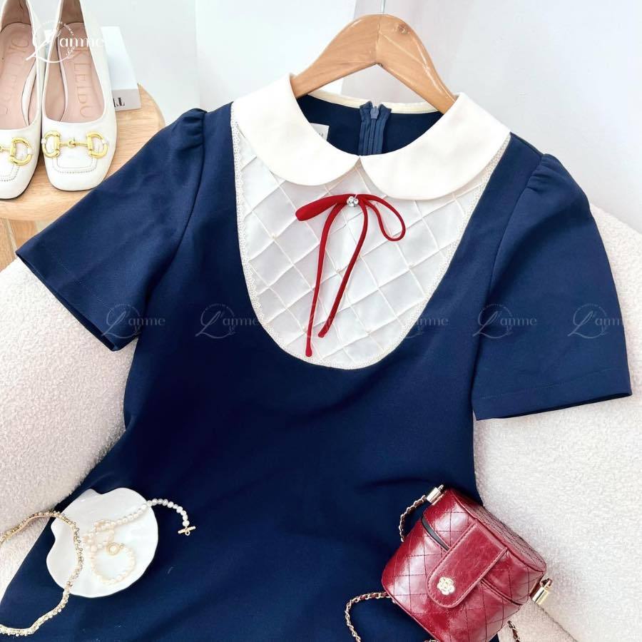 Váy bầu RUBIE DRESS phối nơ đính, yếm hình đan chéo kiểu dáng basic giấu bụng thiết kế by L'amme