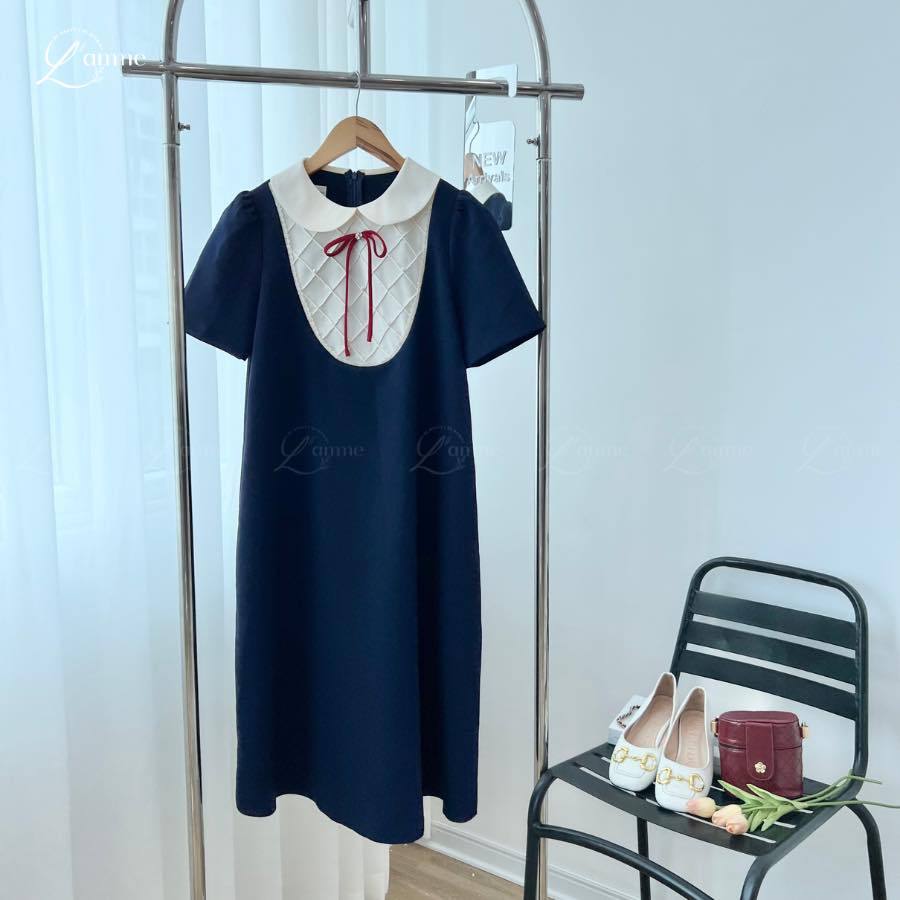 Váy bầu RUBIE DRESS phối nơ đính, yếm hình đan chéo kiểu dáng basic giấu bụng thiết kế by L'amme