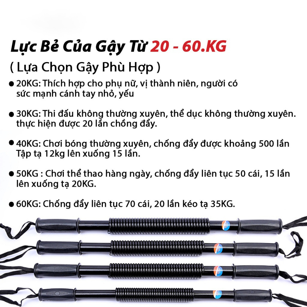 Gậy Lò Xo Tập Cơ Tay DUONG SPORT, Dụng Cụ Tập Gym Lực Bẻ 20kg đến 60kg