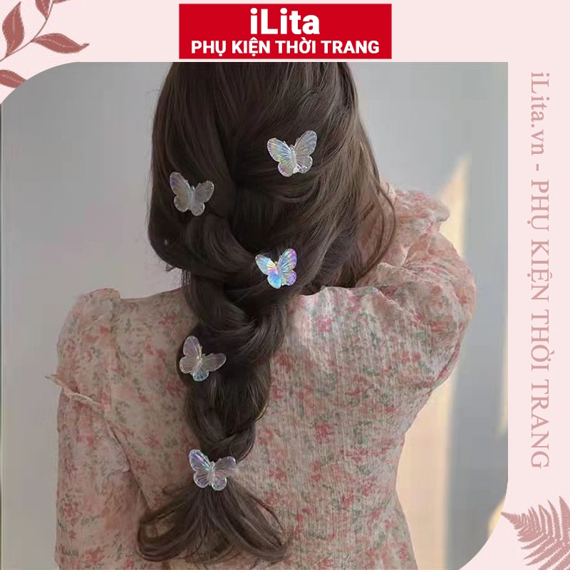 Kẹp tóc mái mỏ vịt con bướm, cánh bướm iLita cặp bấm mái nữ đẹp vintage Hàn Quốc dễ thương màu trơn hottrend 2023