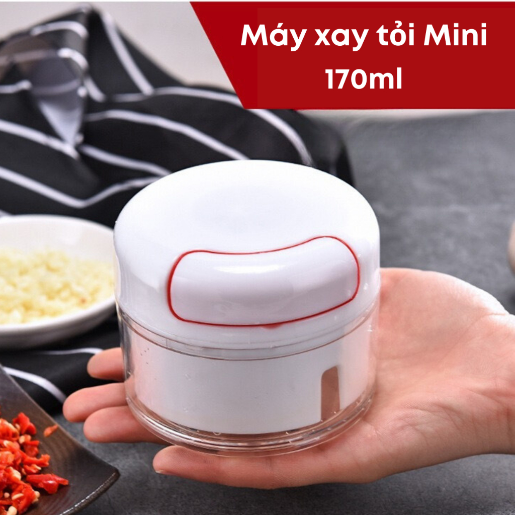 Máy xay tỏi mini kéo tay đa năng 2 lưỡi thép không gỉ, dùng để xay tỏi ớt hành, rau củ quả 170ml