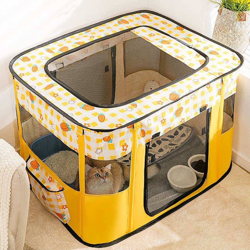 Nhà cho thú cưng thiết kế lưới thoáng khí, chuồng đẻ cho chó mèo Thiết kế hình chữ nhật giúp tiết kiệm không gian