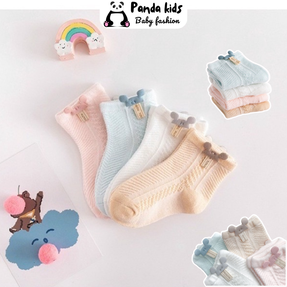 Tất Lưới Cho Bé Sơ Sinh Cổ Cao Điều Hòa Hình Mickey Co Giãn Thoáng Khí Màu Pastel Hàn Quốc Mềm Mại