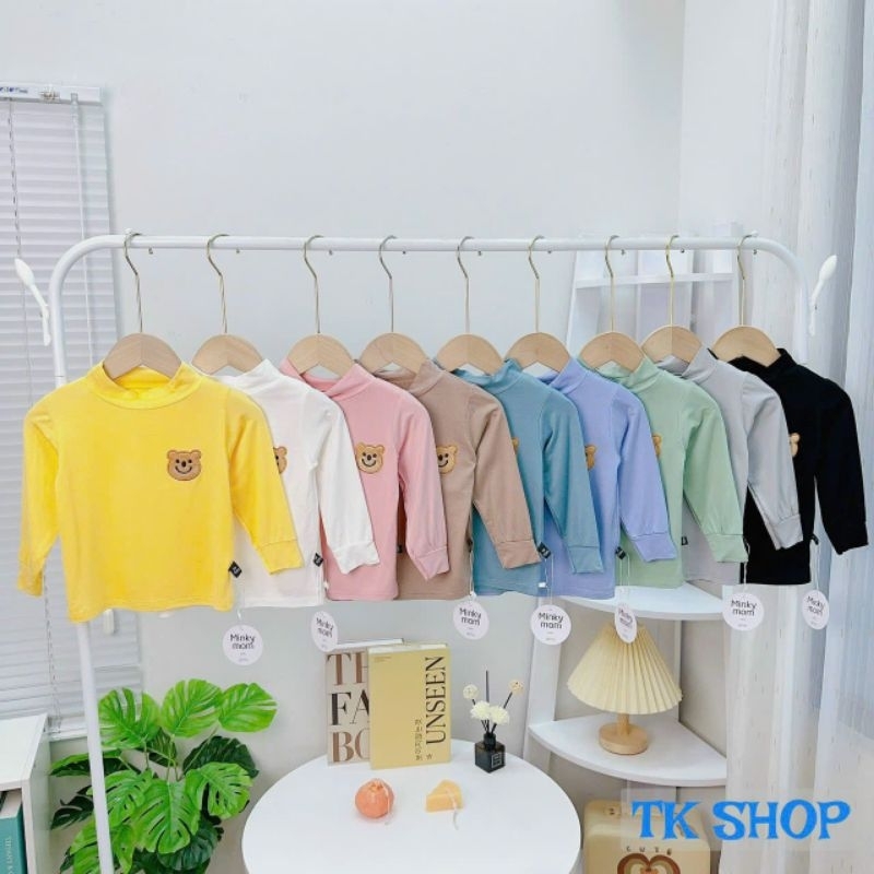Áo thun lạnh cổ 3 phân, thêu gấu, tay bo