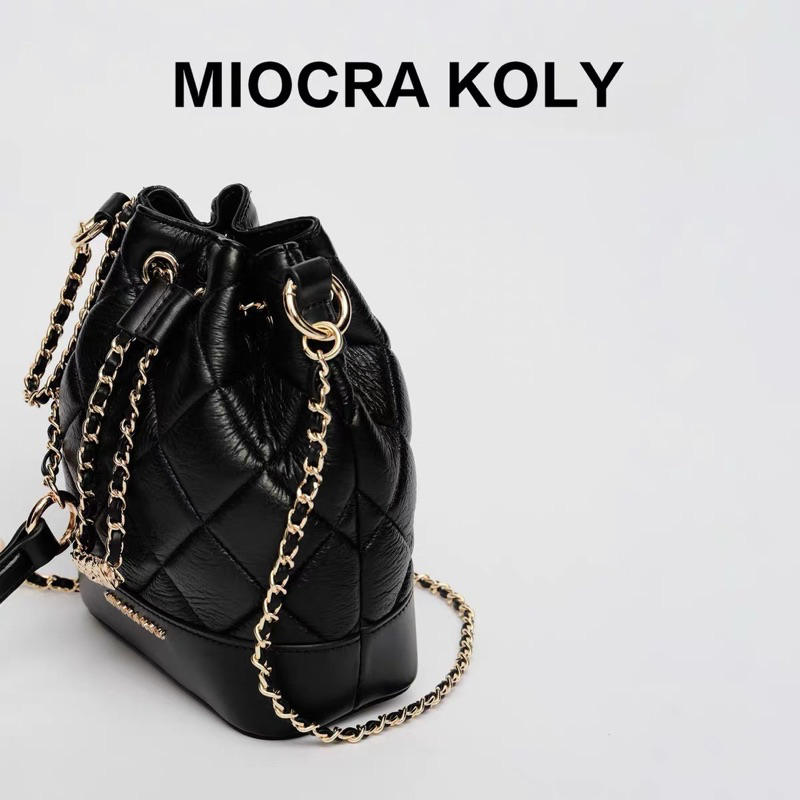 Túi MIOCRA KOLY dây xích pha da, túi bucket style Hàn Quốc