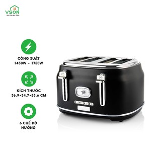 Máy kẹp nướng bánh mì Sandwich 4 lát kiểu cổ điển WestingHouse WKTTB809 1750W 4 khe nướng bánh - 6 chế độ nướng