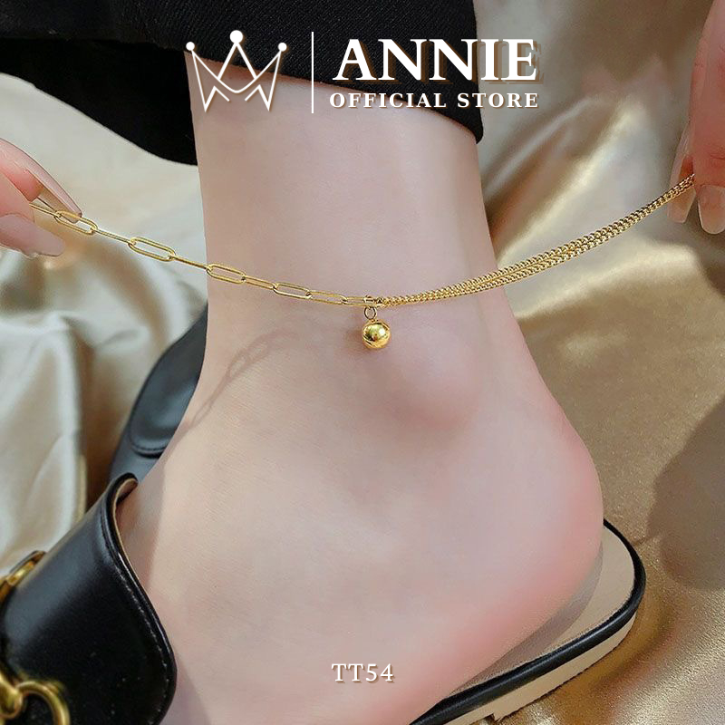  Lắc chân nữ thép Titan thiết kế dạng bi vàng mắt xích cá tính thời trang Hàn Quốc - Annie TT54