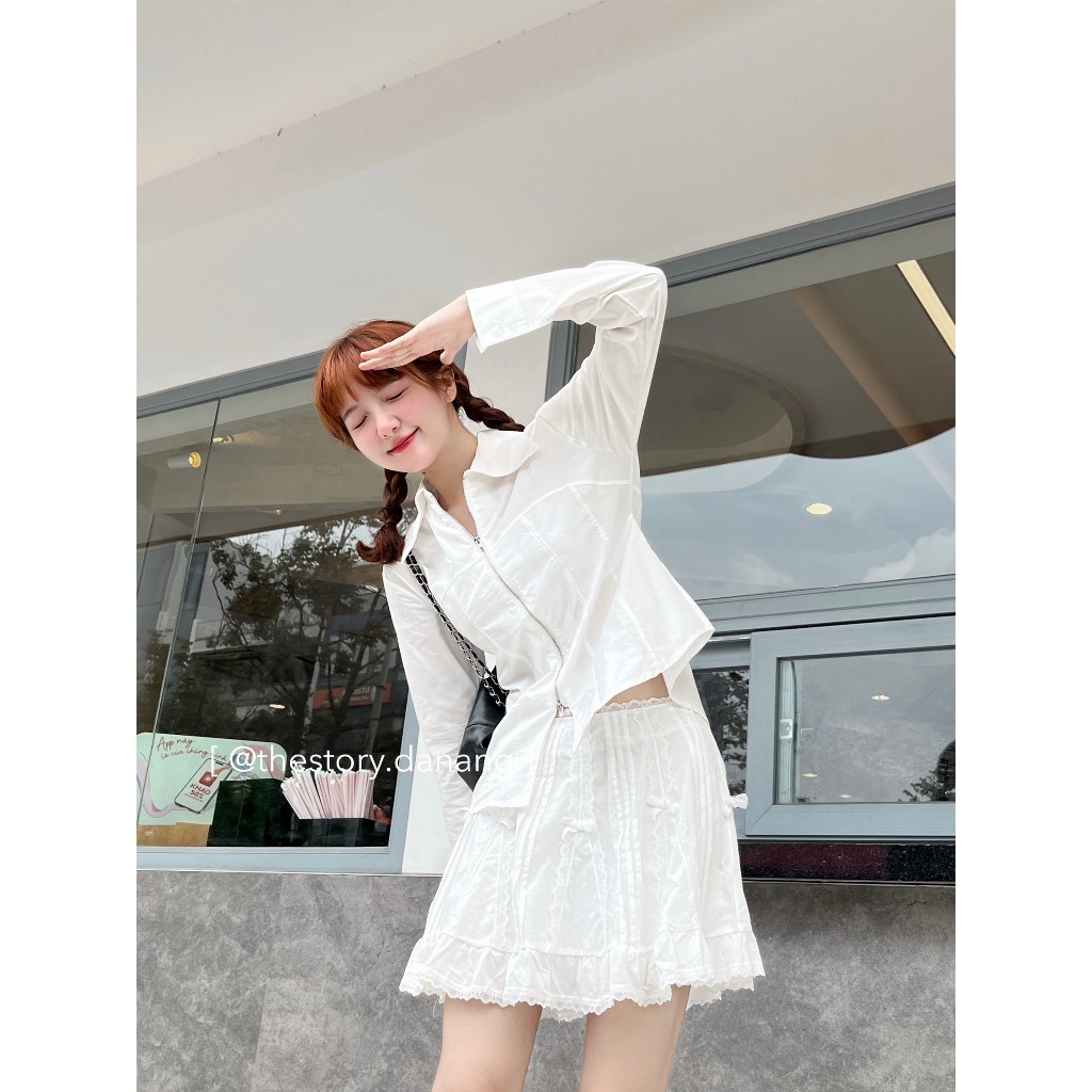 Áo sơ mi tay dài dáng hơi ôm khoá zip  A3103