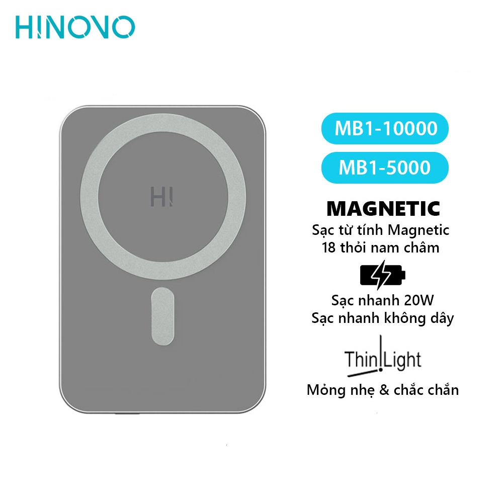 Sạc dự phòng Hinovo MB-1 Magnetic PD 20W 10000mAh/5000mAh Dùng Cho iPhone