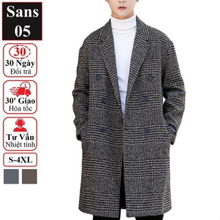 Áo khoác nam dáng dài Sans05 blazer kẻ caro rộng măng tô dạ hàn quốc choàng ngoài big size to lớn 3xl 4xl 90kg 100kg