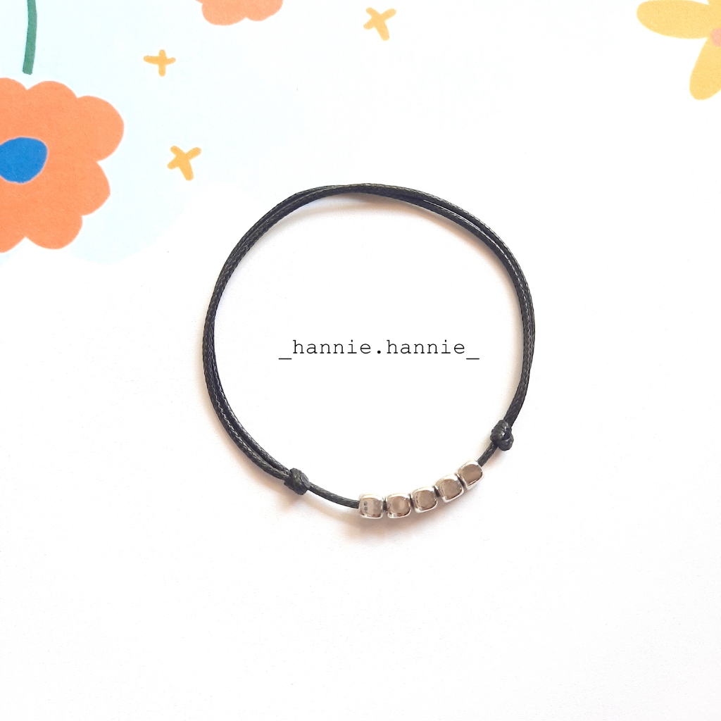 Vòng tay dây sáp 1mm đỏ đen may mắn trái tim/ngôi sao/ống/bi bạc vàng - Lắc chân nam nữ handmade