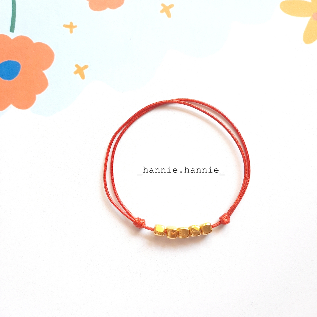 Vòng tay dây sáp 1mm đỏ đen may mắn trái tim/ngôi sao/ống/bi bạc vàng - Lắc chân nam nữ handmade