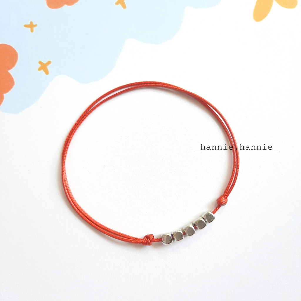 Vòng tay dây sáp 1mm đỏ đen may mắn trái tim/ngôi sao/ống/bi bạc vàng - Lắc chân nam nữ handmade