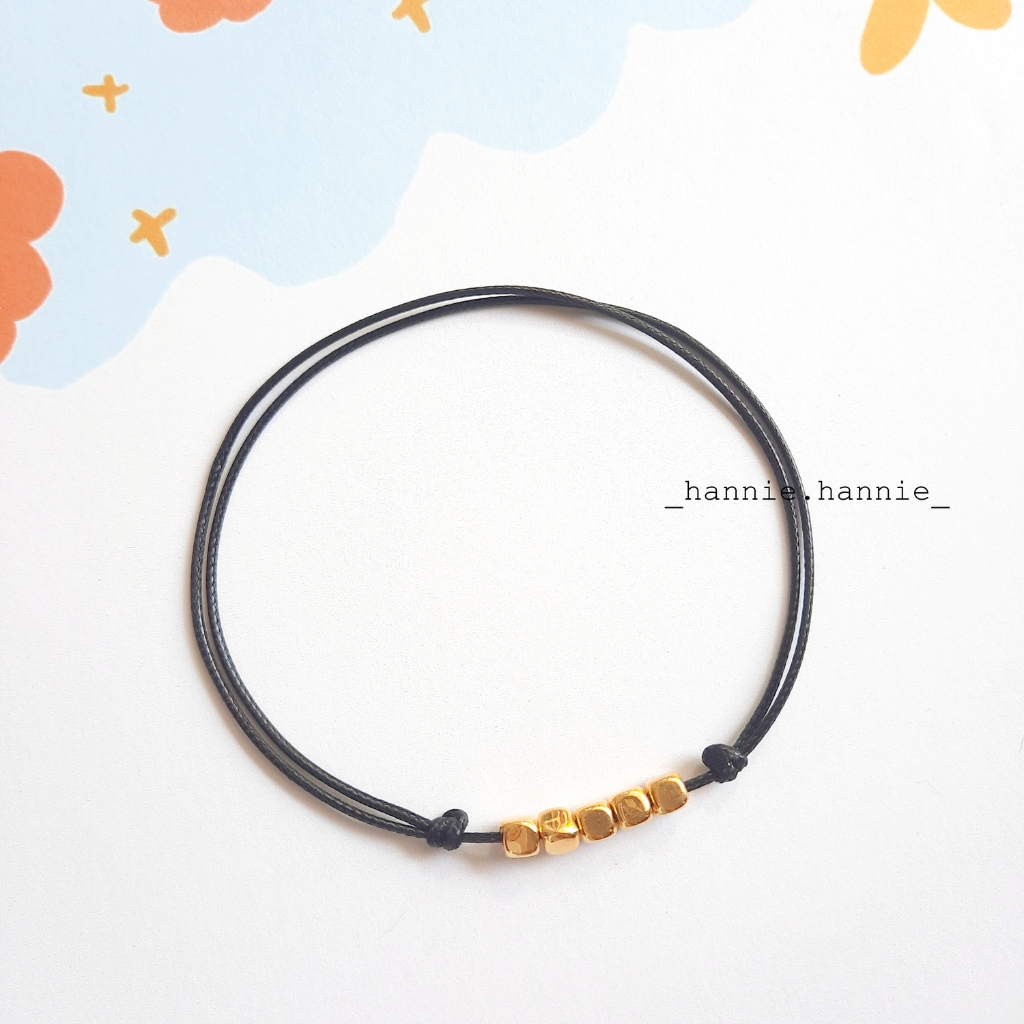 Vòng tay dây sáp 1mm đỏ đen may mắn trái tim/ngôi sao/ống/bi bạc vàng - Lắc chân nam nữ handmade