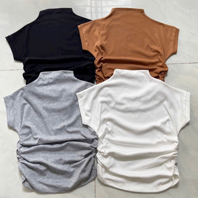 Áo body cổ 3p thun co giãn, 117 Áo Croptop Nữ TAY NGẮN CỔ LỌ NHÚN EO Vạt Bầu Ôm Body, Áo Thun Croptop Kiểu Sexy