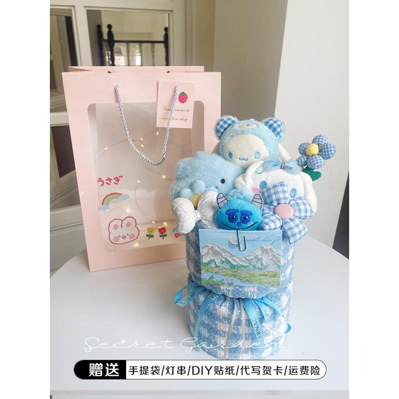 Bó hoa gấu bông gấu dâu kèm thiệp ,đèn ,túi làm quà tặng 20/10 , sinh Nhật , 8/4