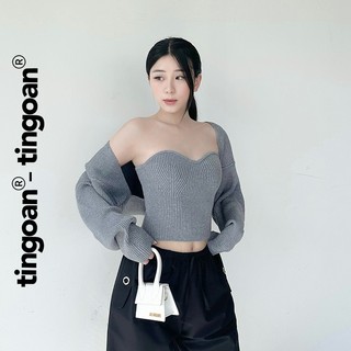 TINGOAN® - Áo len xù cardigan croptop tặng kèm quây len xám nhạt WAY 2 SEXY SET/GR PHIÊN BẢN MỚI NHẤT T6/2024