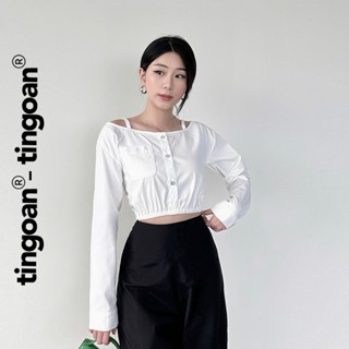 TINGOAN® - Áo somi trễ vai hai dây chun bo gấu trắng RINA TOP/WH
