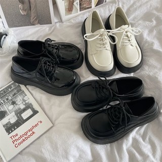 Giày Lolita da PU độn đế 2 màu trắng đen buộc dây Thevanishop phong cách búp bê Nhật Bản (Sẵn sz 36)