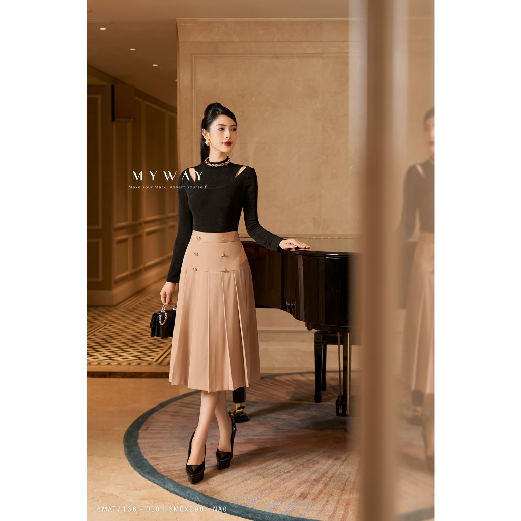Áo Thun Nữ MY WAY Cổ Cao Xẻ Vai Sang Chảnh 6MAT7136