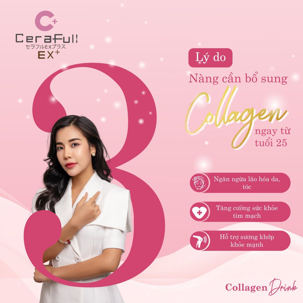 Nước uống Collagen Cerafull EX+ CAO CẤP chứa 10.000mg collagen và 6000ug ceramide giúp đẹp da, giảm lão