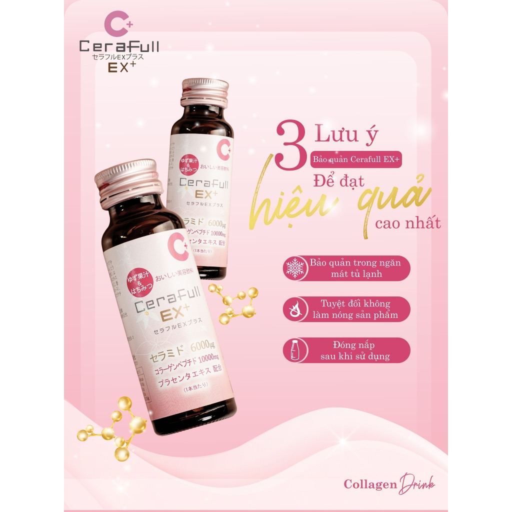 Nước uống Collagen Cerafull EX+ CAO CẤP chứa 10.000mg collagen và 6000ug ceramide giúp đẹp da, giảm lão