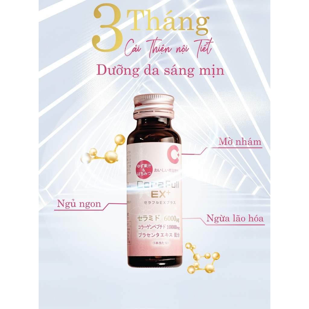 Nước uống Collagen Cerafull EX+ CAO CẤP chứa 10.000mg collagen và 6000ug ceramide giúp đẹp da, giảm lão