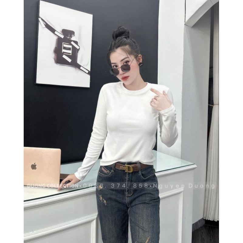 Áo thun chơn mongtoghi dài tay nữ, dáng suông.