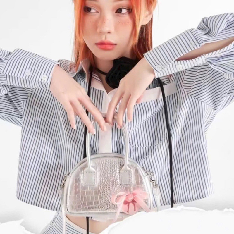 Túi xách nữ mini cầm tay nơ hồng tiểu thư