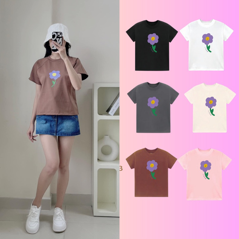 Áo Thun Nữ Baby Tee LYB mẫu Hoa Tím form slim nhỏ có size chất vải Cotton 100%