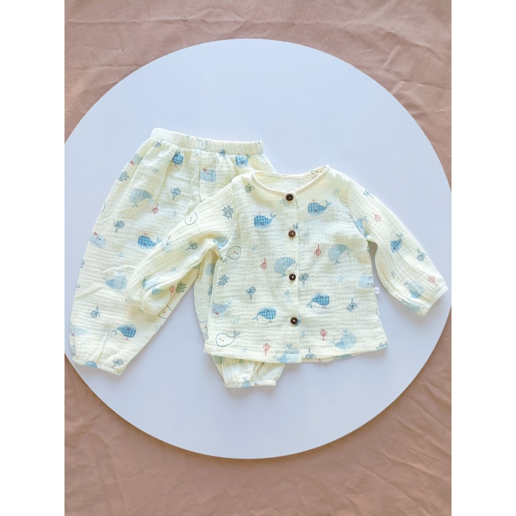 Đồ bộ thu đông dài tay chất xô muslin bé trai và bé gái HABY KIDS