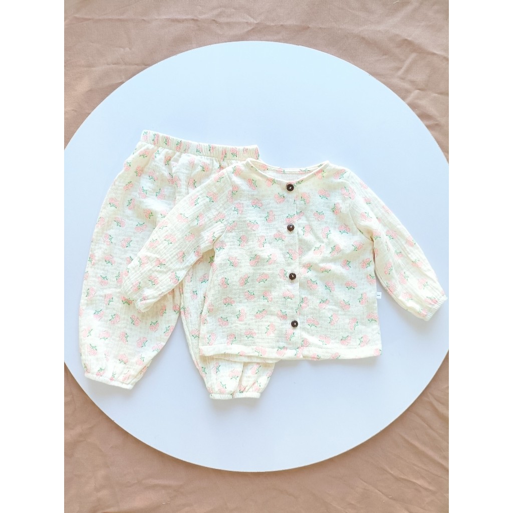 Đồ bộ thu đông dài tay chất xô muslin bé trai và bé gái HABY KIDS