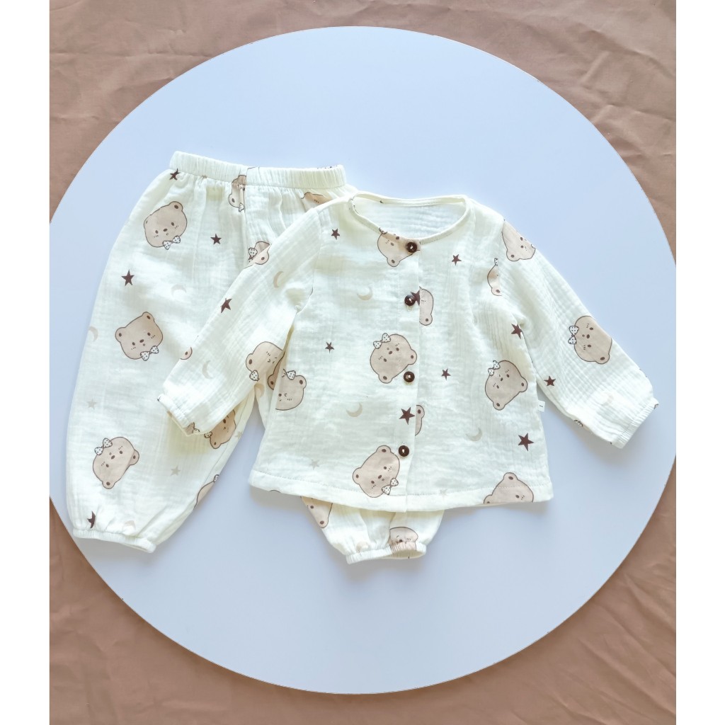 Đồ bộ thu đông dài tay chất xô muslin bé trai và bé gái HABY KIDS