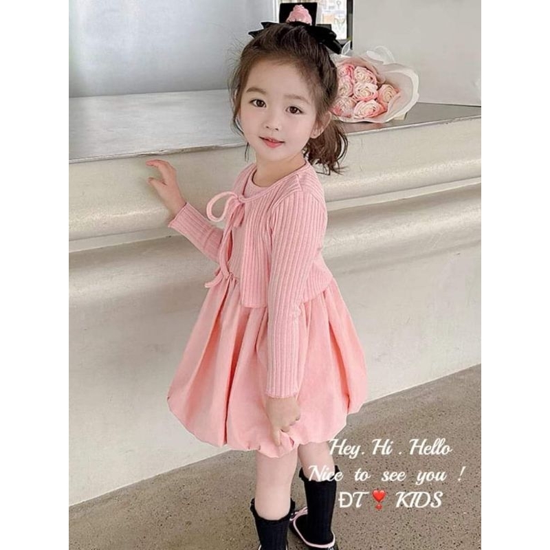 8 đến 25kg.set vay +áo khoát len tăm cho bé gái thu đông.hình thật trải sàn