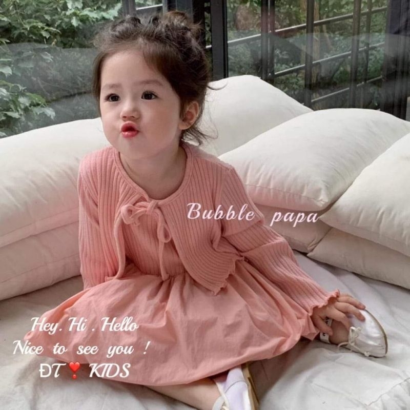 8 đến 25kg.set vay +áo khoát len tăm cho bé gái thu đông.hình thật trải sàn