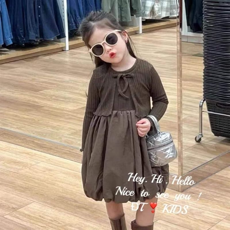 8 đến 25kg.set vay +áo khoát len tăm cho bé gái thu đông.hình thật trải sàn