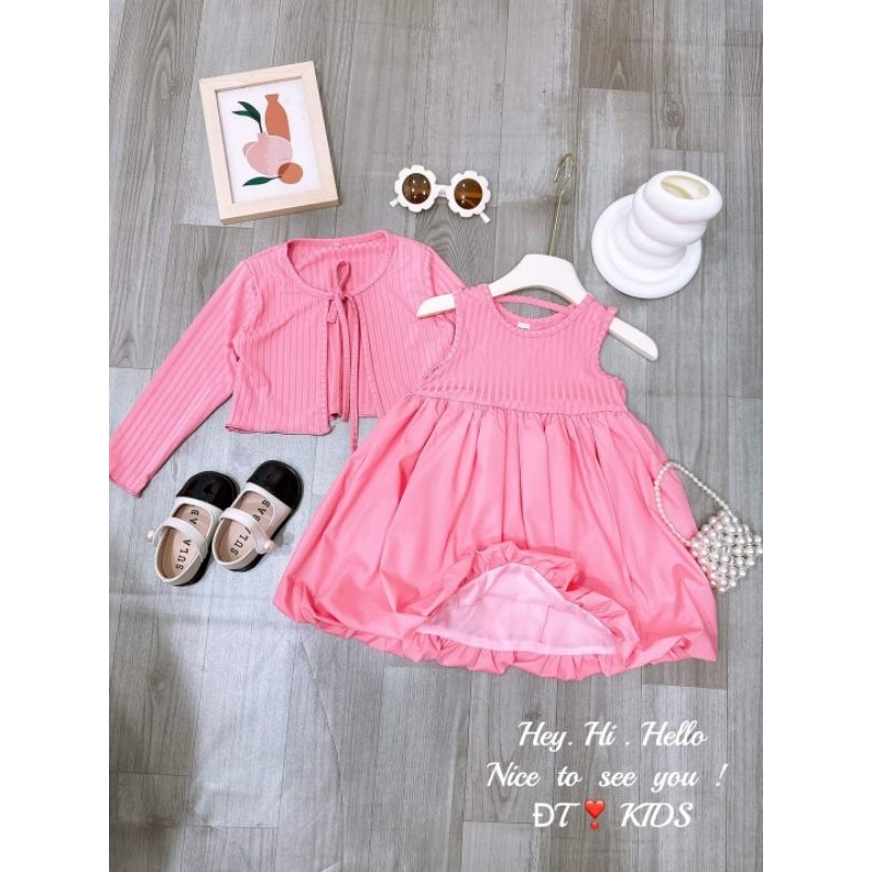 8 đến 25kg.set vay +áo khoát len tăm cho bé gái thu đông.hình thật trải sàn