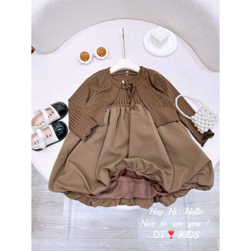 8 đến 25kg.set vay +áo khoát len tăm cho bé gái thu đông.hình thật trải sàn