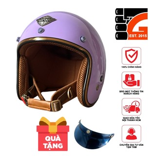 Mũ Bảo Hiểm 3/4 Napoli SH2 Ruby Màu Tím bóng lót Nâu - Free size ( 54-58 cm ) - Bảo Hành 12 Tháng