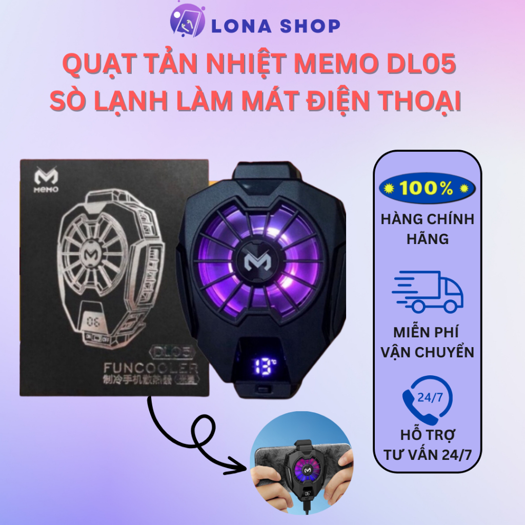 Quạt Tản nhiệt điện thoại MEMO DL05 Bản New 2023 - Sò lạnh làm mát điện thoại khi chơi game, Có đồng hồ hiện thị nhiệt đ