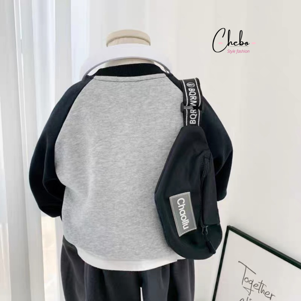 Áo nỉ bông cho bé trai bé gái họa tiết kute phối tay phong cách Hàn Quốc, Áo sweater nỉ bông không xù mặc mùa đông