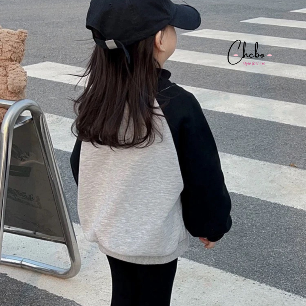 Áo nỉ bông cho bé trai bé gái họa tiết kute phối tay phong cách Hàn Quốc, Áo sweater nỉ bông không xù mặc mùa đông