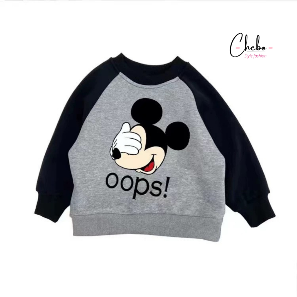 Áo nỉ bông cho bé trai bé gái họa tiết kute phối tay phong cách Hàn Quốc, Áo sweater nỉ bông không xù mặc mùa đông