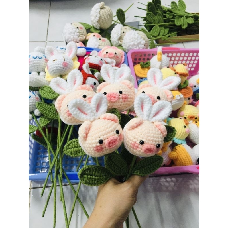 Hoa heo tai thỏ bằng len handmade