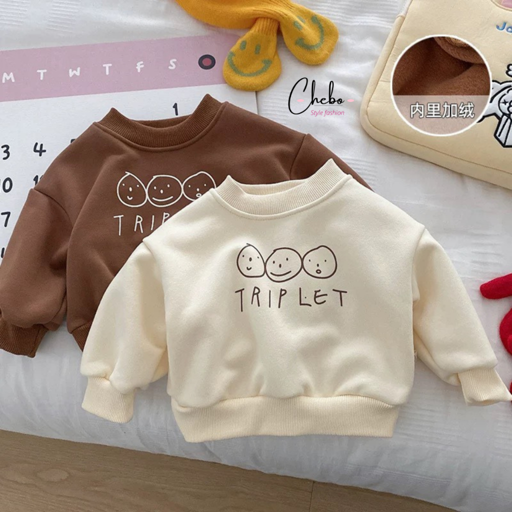 Áo sweater nỉ bông cho bé gái bé trai, áo nỉ bông không xù trẻ em họa tiết mặt cười Hàn Quốc dễ thương Quảng Châu